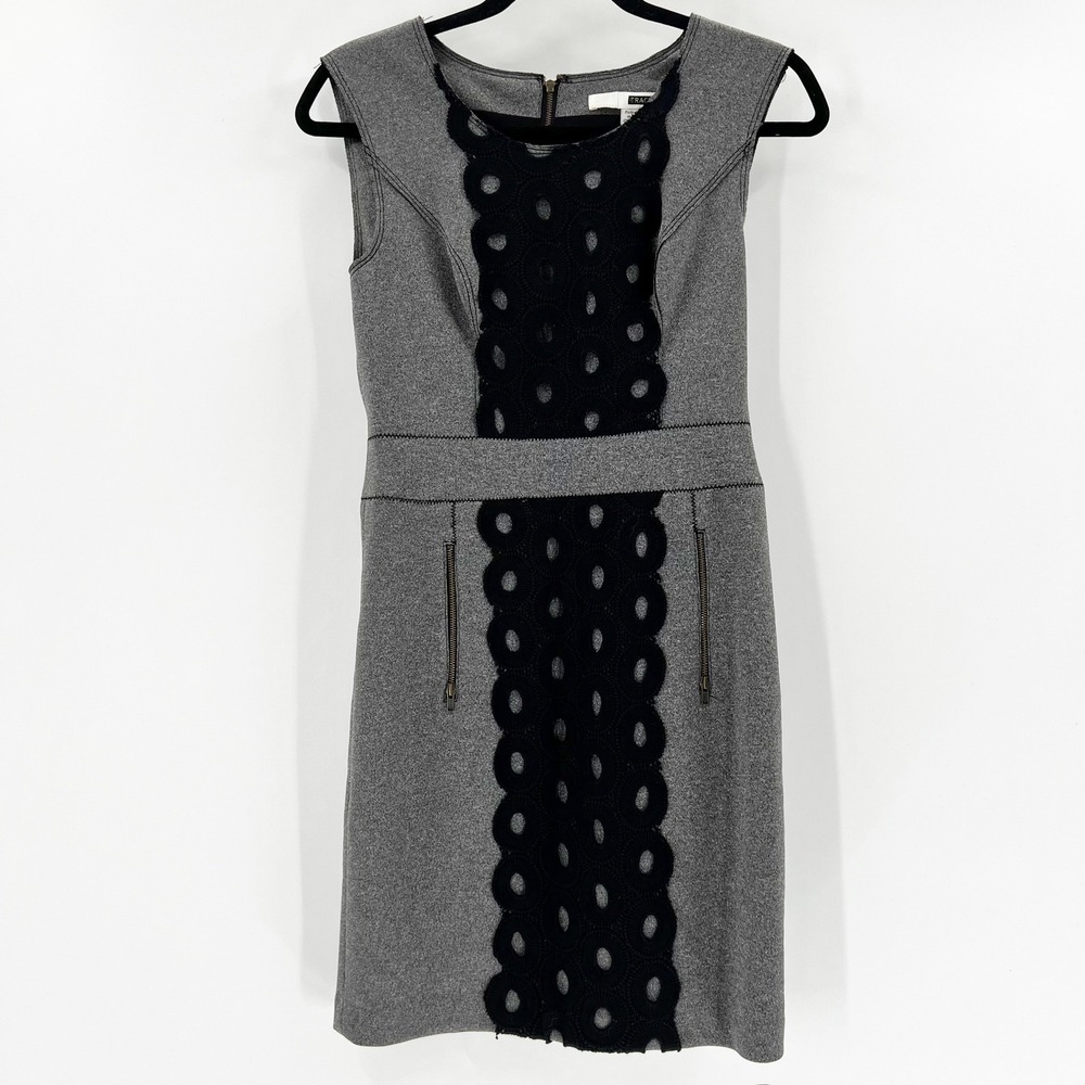 Tracy Reese Sheath Dress Womens Size 2 Grey Excellent Crochet‎ Lace Zip Pockets